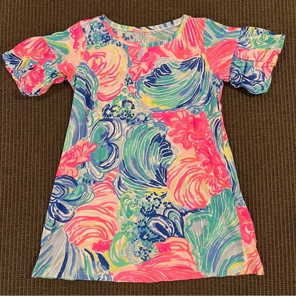 Lilly Pulitzer Mini Lindell Puff Sleeve Dress Girls Size Small 4 - 5 - Picture 1 of 6